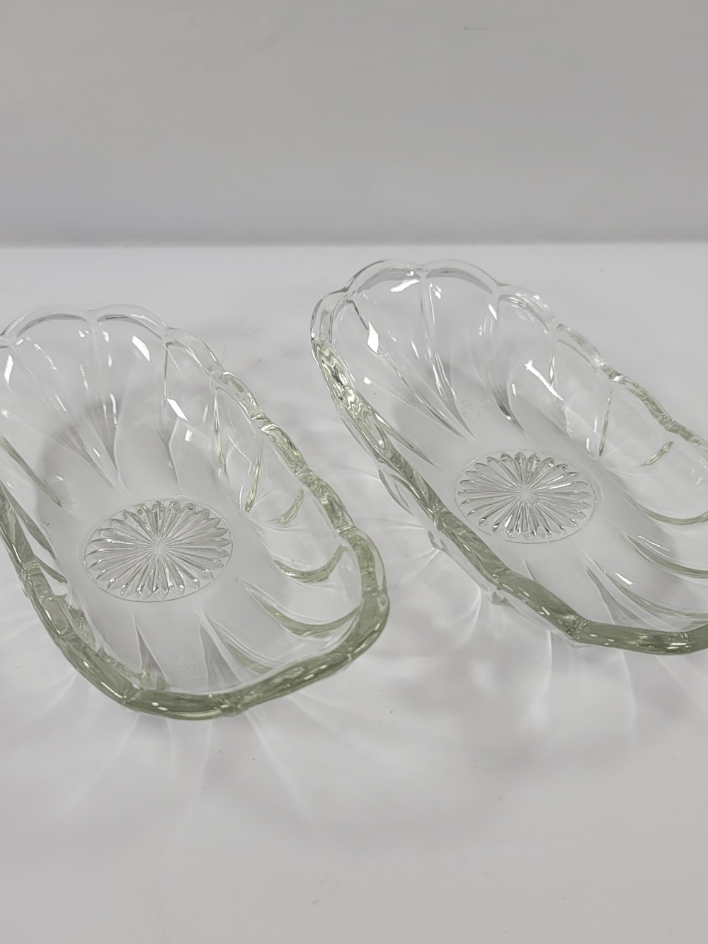 Lot of 2 Clear Glass Banana Split Dishes Boats Tray Anchor Hocking Vintage Star